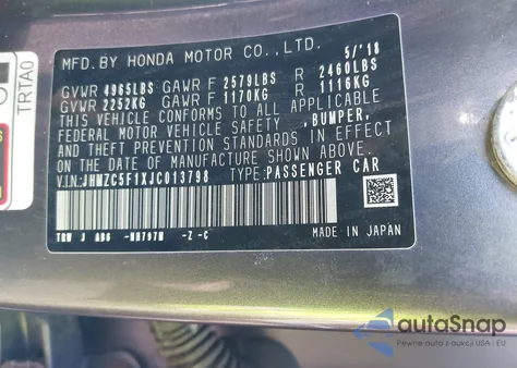 2018 Honda Clarity Plug-In Hybrid из США, поврежденный, VIN JHMZC5F1XJC013798